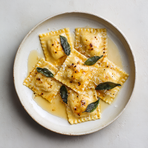 Lamb Mushroom Brandy Ravioli with Lemon Eshallot & Parmesan Butter Sauce