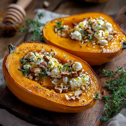 Whole Roasted Butternut Pumpkin with Feta, Garlic and Herby Crunch