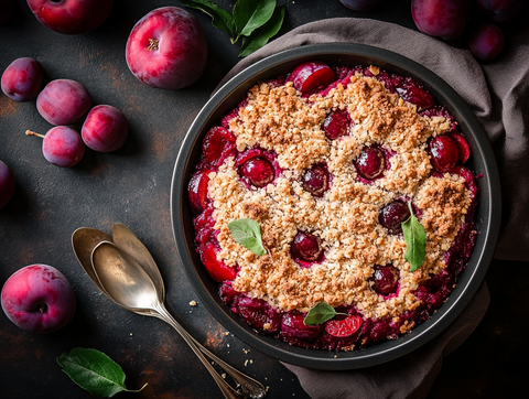 Blood Plum and Red Apple Crumble