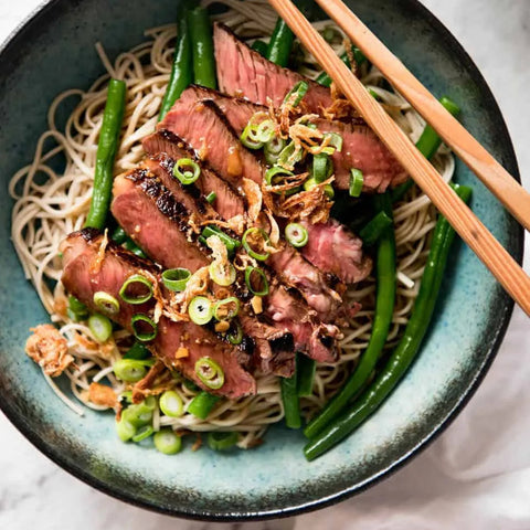 Soba Noodles Sizzling Beef with Bok Choy