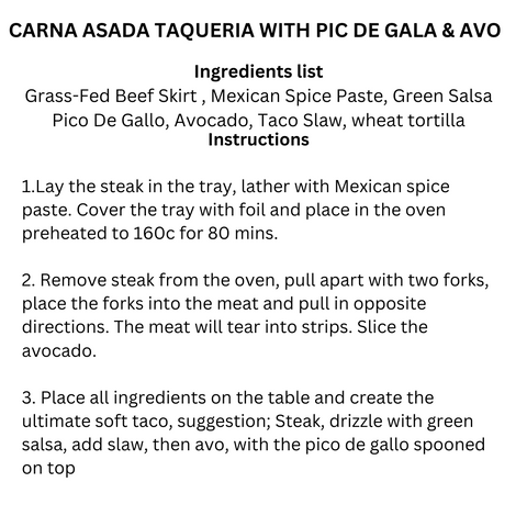 ONE TRAY CARNA ASADA TAQUERIA WITH PIC DE GALA & AVO - SERVES 2