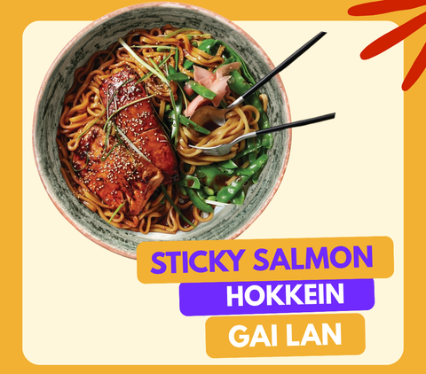 Sticky Asian Salmon with Hokkein Noodles
