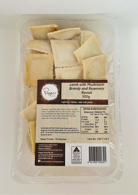 Lamb Mushroom & Brandy Ravioli 500g