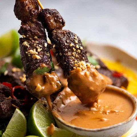 Beef Satay Sticks with Marinade and Traditional Peanut Sauce