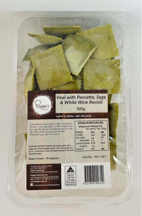 Veal and White Wine Ravioli with Lemon Eshallot & Parmesan Butter Sauce